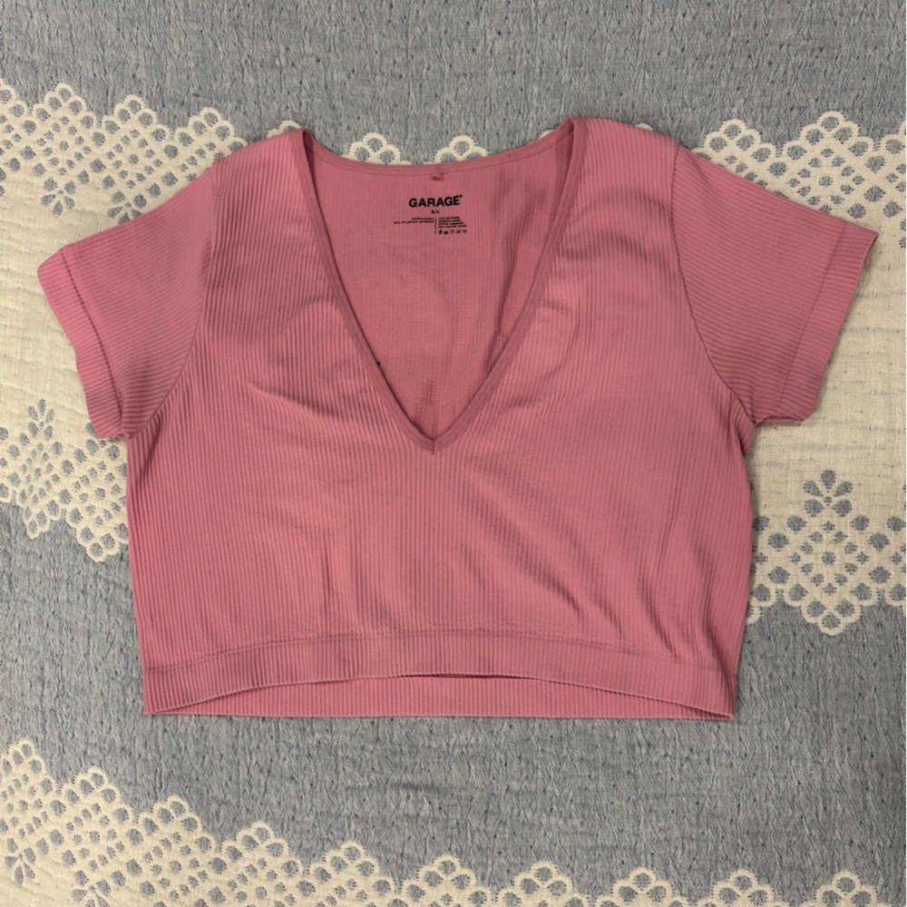 Garage Pink Ribbed Knit Top